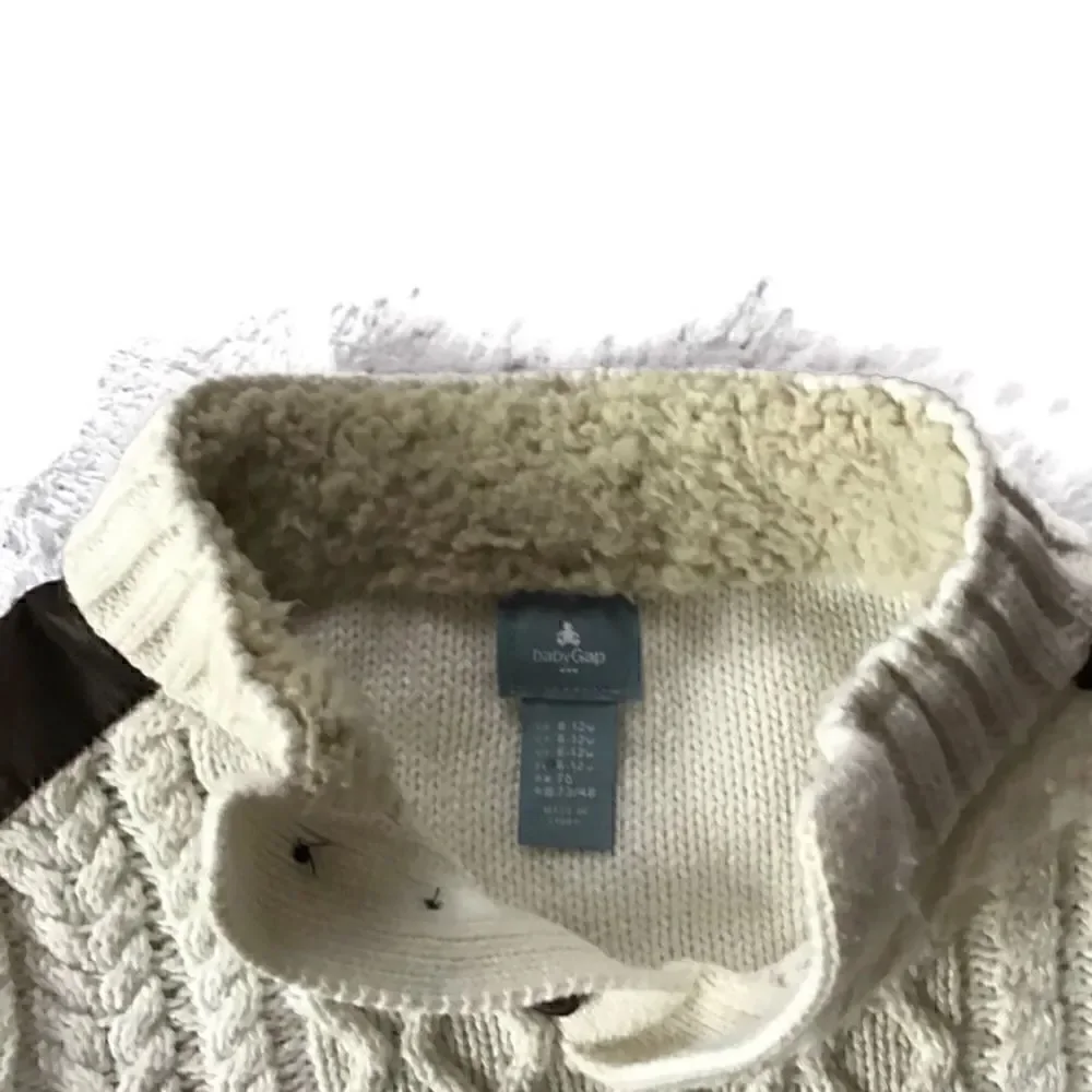 Baby Gap Sherpa Leather Cable Knit Sweater